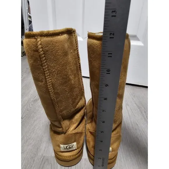 Womens UGG AUSTRALIA 218507 chestnut sheepskin tall comfy winter boots sz 6 - Picture 4 of 7